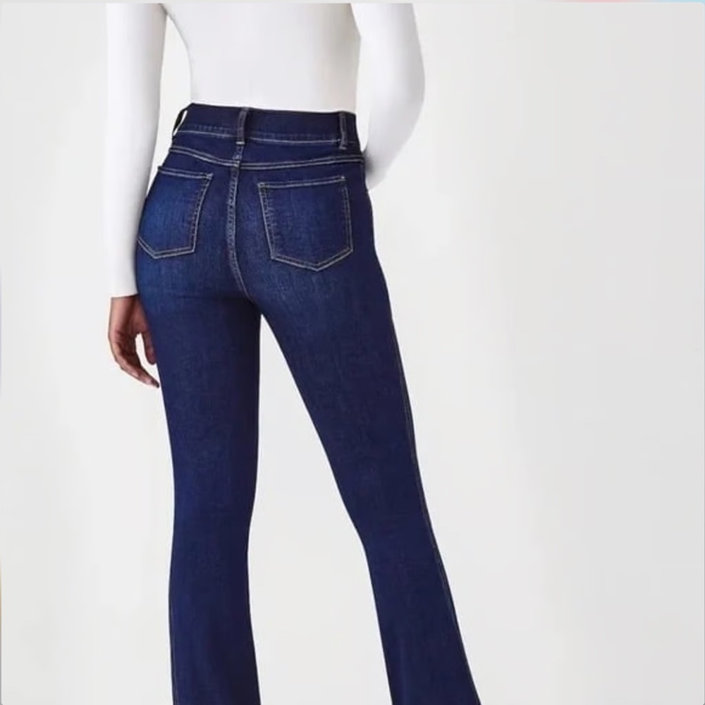 SPANX Dark Blue Flare Jeans - High Waist Wide Leg - Picture 4 of 9